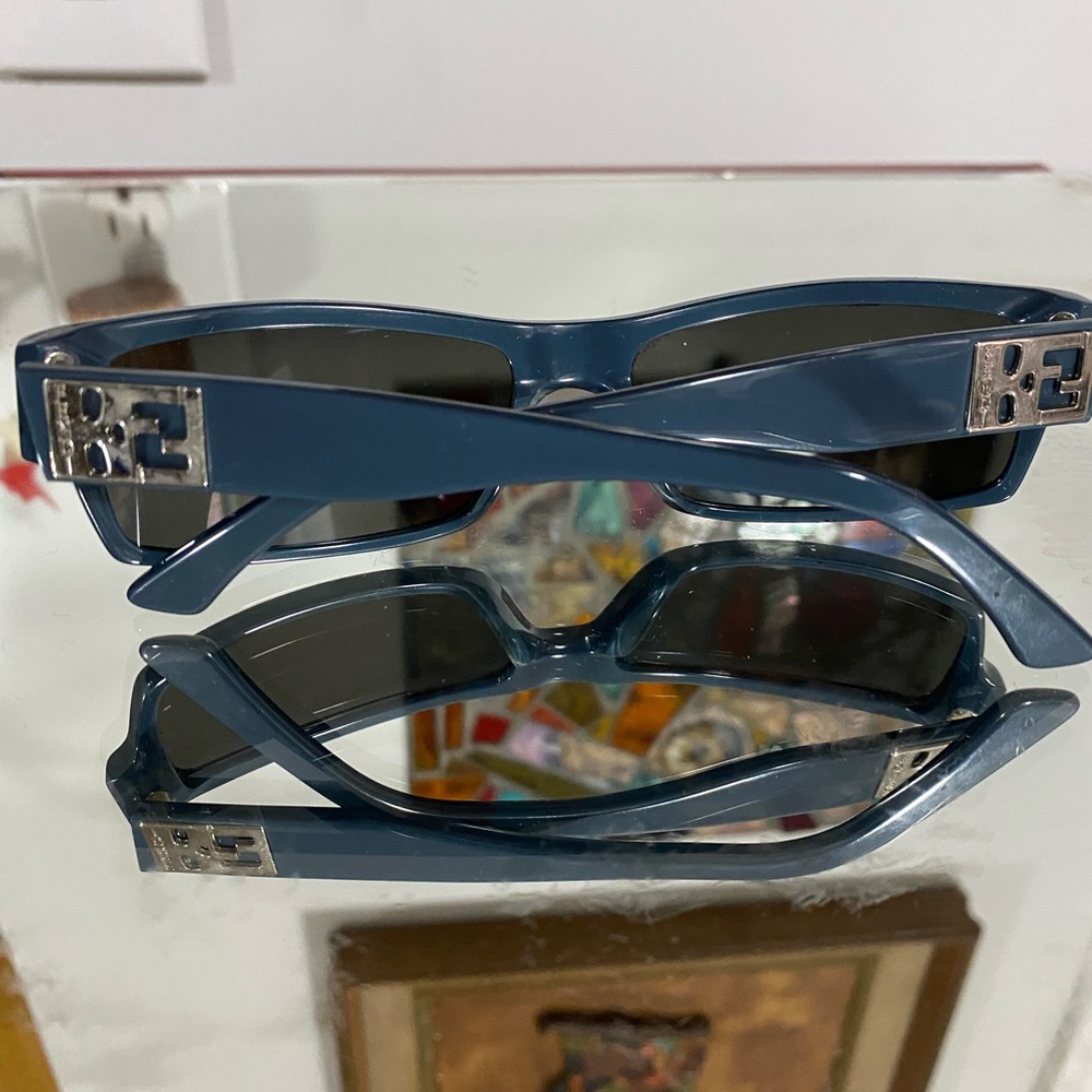 Stylish Blue Sunglasses with Silver Accents